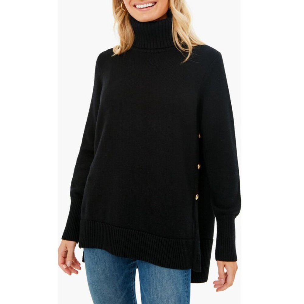 Last Chance! New Tnuck Sophia 100% Wool Gold Button Turtleneck Black Small $298 - Picture 3 of 11